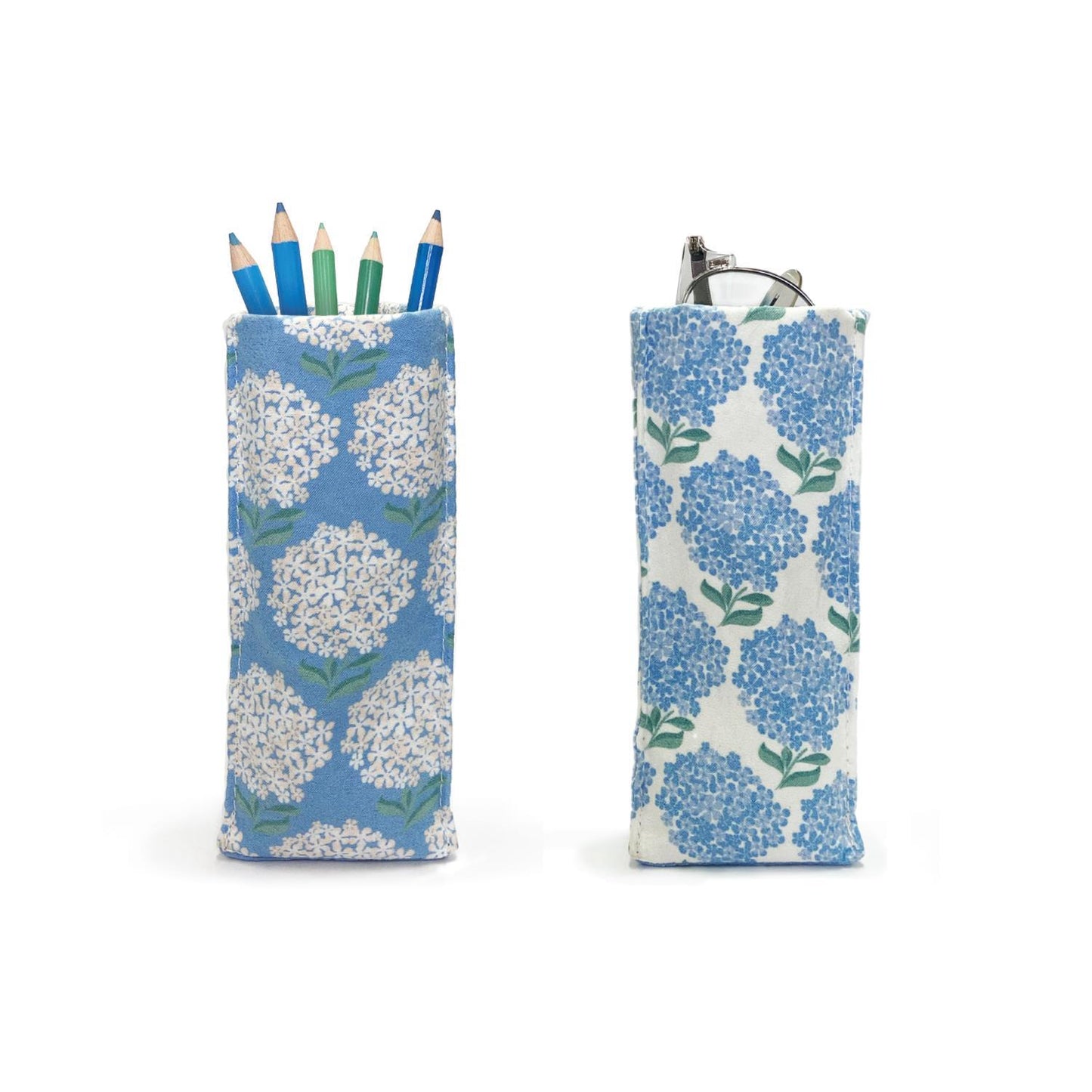 TWO'S COMPANY HYDRANGEA PRINT STANDING TRIANGULAR WEIGHTED EYEGLASS / ACCESSORY HOLDER