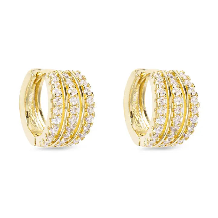 Amanda Blu Cz Triple Row Huggie Hoop Earrings-Yellow Gold