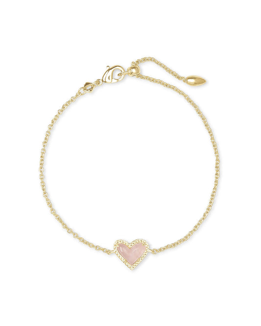 Kendra Scott Ari Heart Gold Chain Bracelet in Rose Quartz