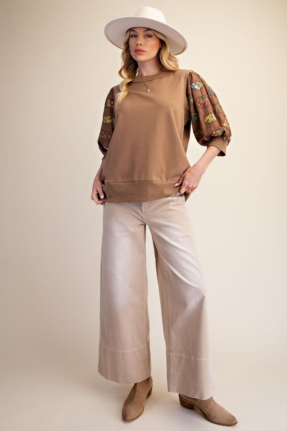 EASEL ELBOW SLVS TERRY KNIT TOP