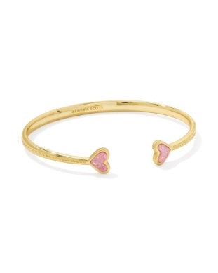 KENDRA SCOTT FRAMED ARI HEART CUFF BRACELET GOLD LIGHT PINK DRUSY