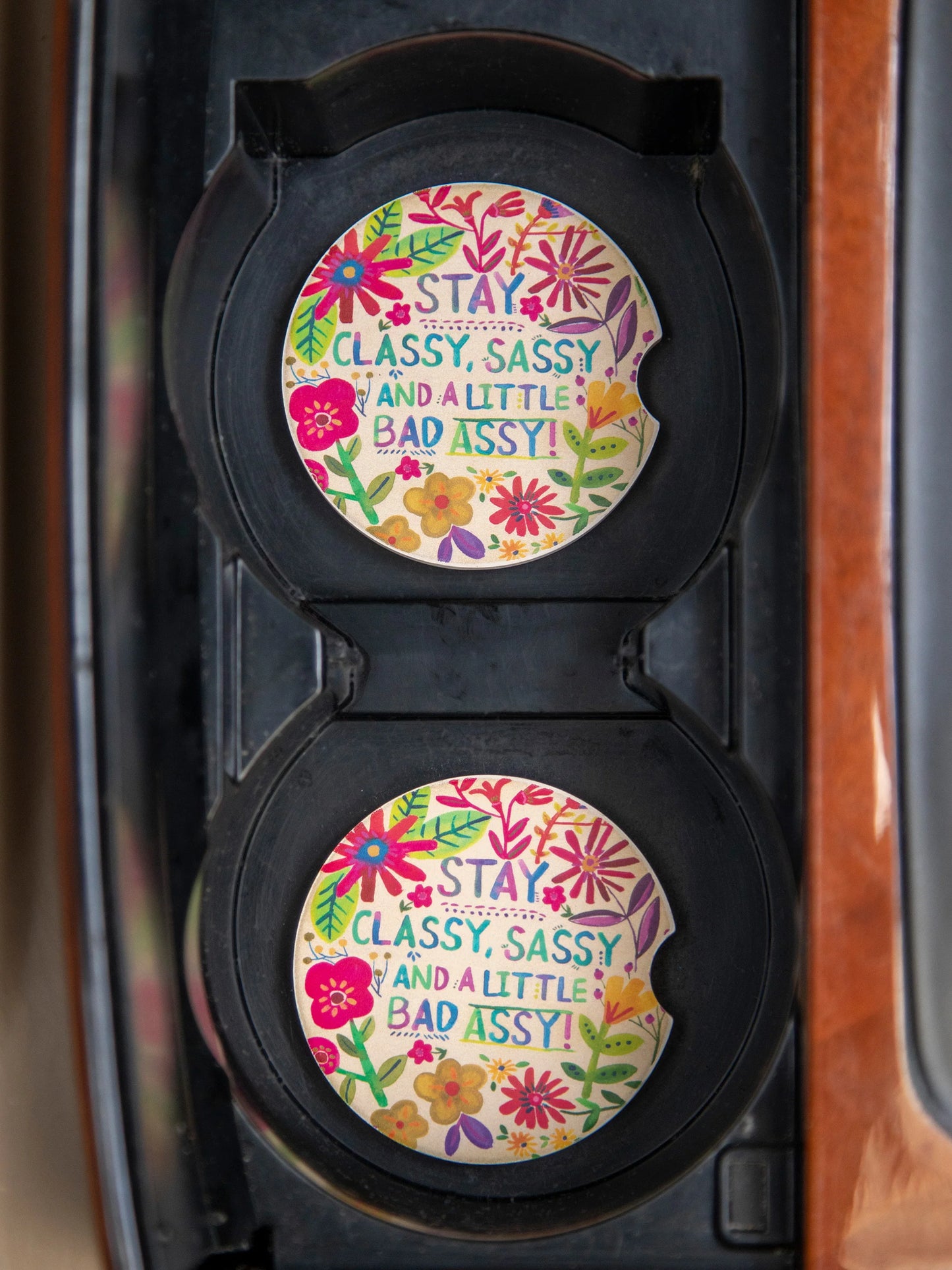 Natural Life Car Coasters, Set of 2 - Classy Sassy