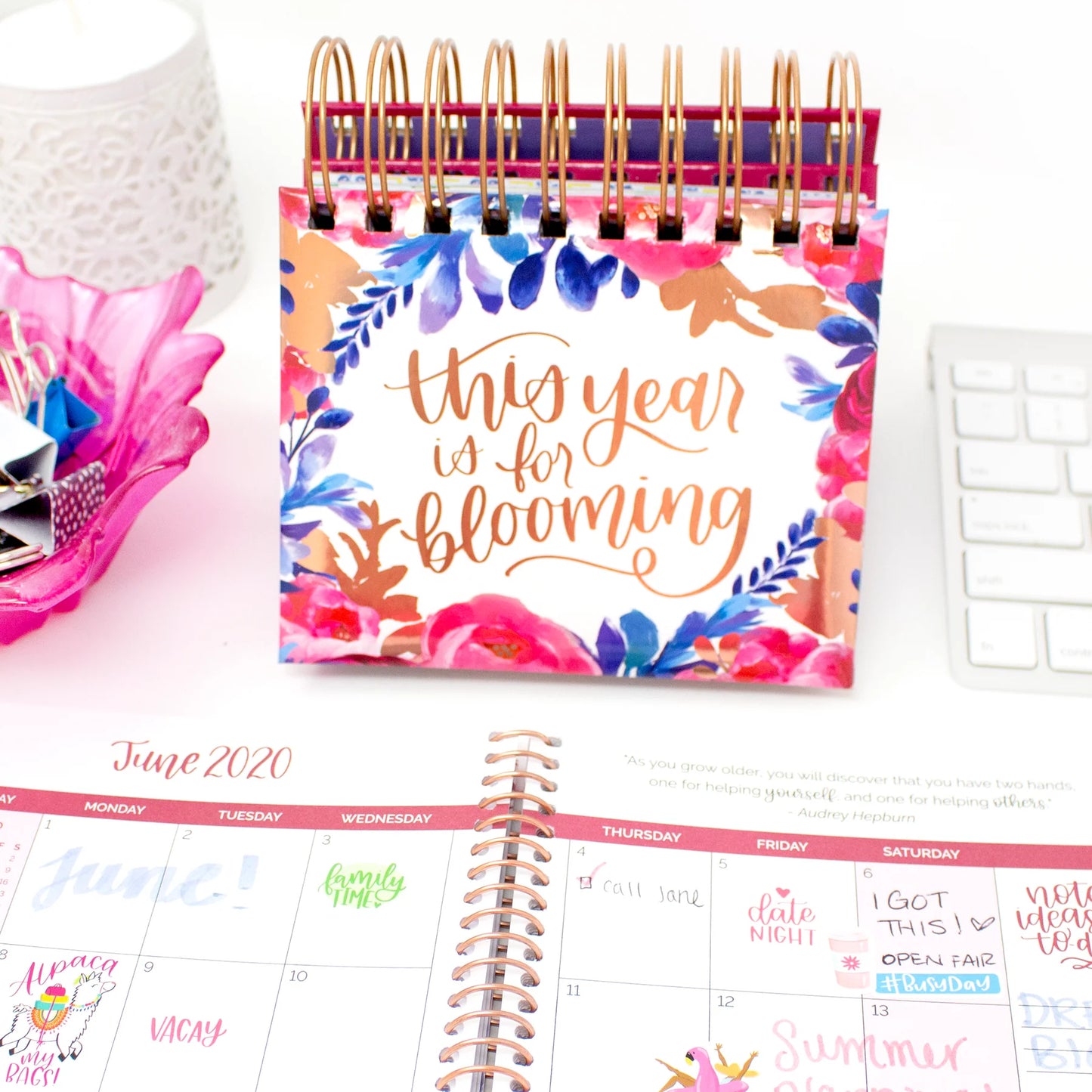 bloom Daily Planners Inspirational Perpetual Desk Easel, Hand-lettered