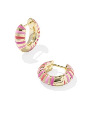 KENDRA SCOTT MIKKI ENAMEL HUGGIE EARRINGS GOLD PINK MIX