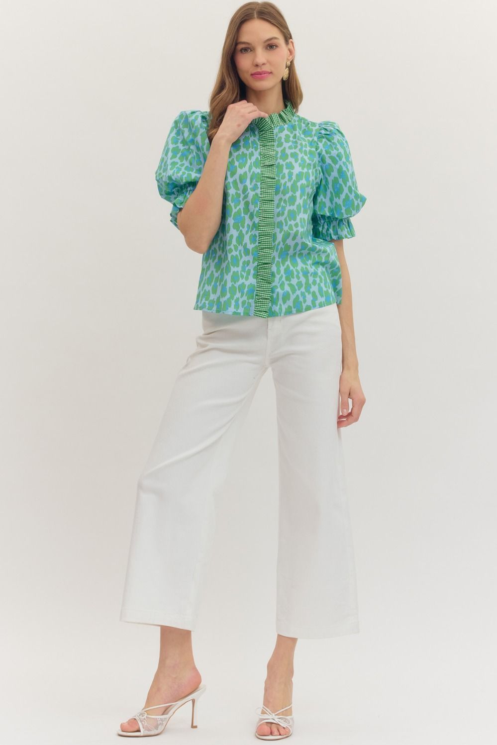 Entro Leopard Print Puff Sleeve Top