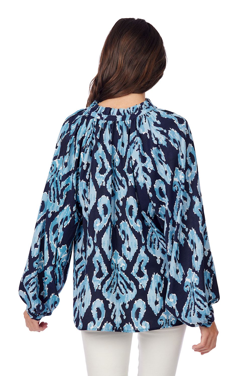 MUD PIE NAVY IKAT BLOCK PRINT WARREN TOP