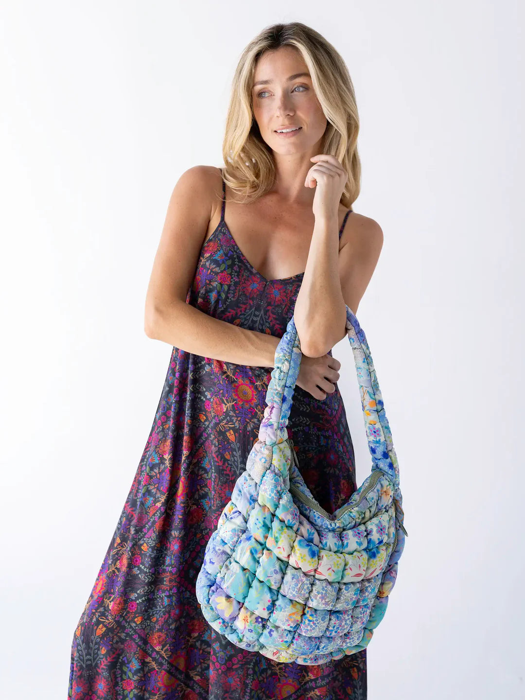Natural Life Puffy Fit-It-All Bag-Blue Watercolor Patchwork