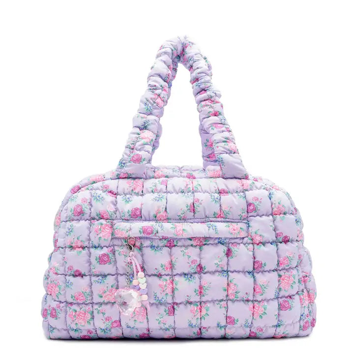 OMG Accessories Quilted Scrunchies Floral Printed Medium Duffle Bag