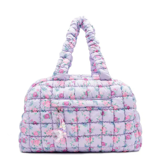 OMG Accessories Quilted Scrunchies Floral Printed Medium Duffle Bag