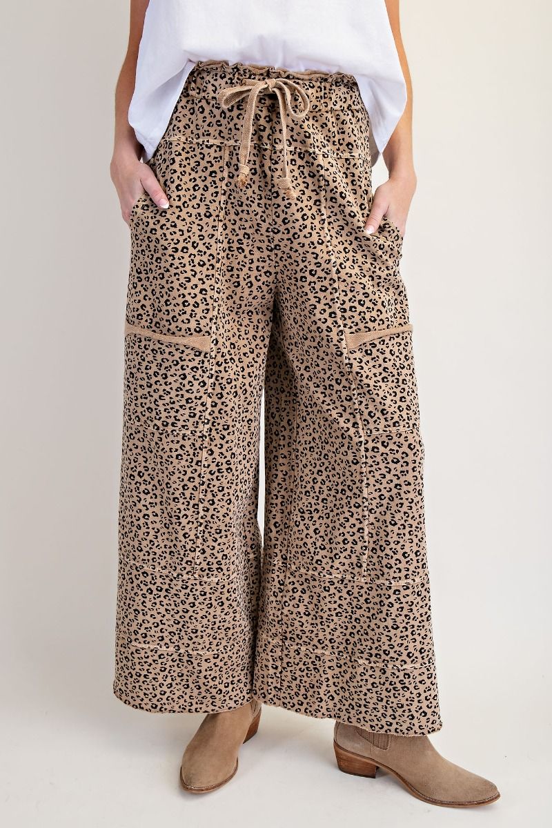 EASEL ANIMAL PRINT MINERAL WASHED TERRY KNIT LOUNGE PANTS