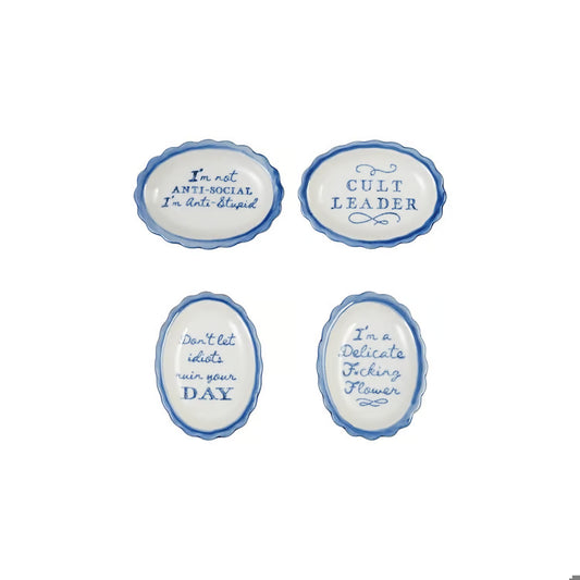 HAZEL MAZEL Stoneware Scalloped Dish W Saying