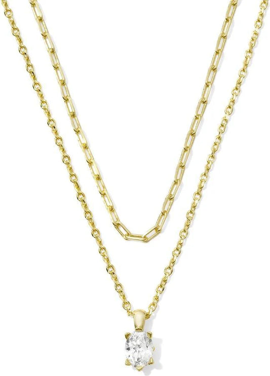 KENDRA SCOTT CAILIN MULTI STRAND NECKLACE GOLD WHITE CRYSTAL