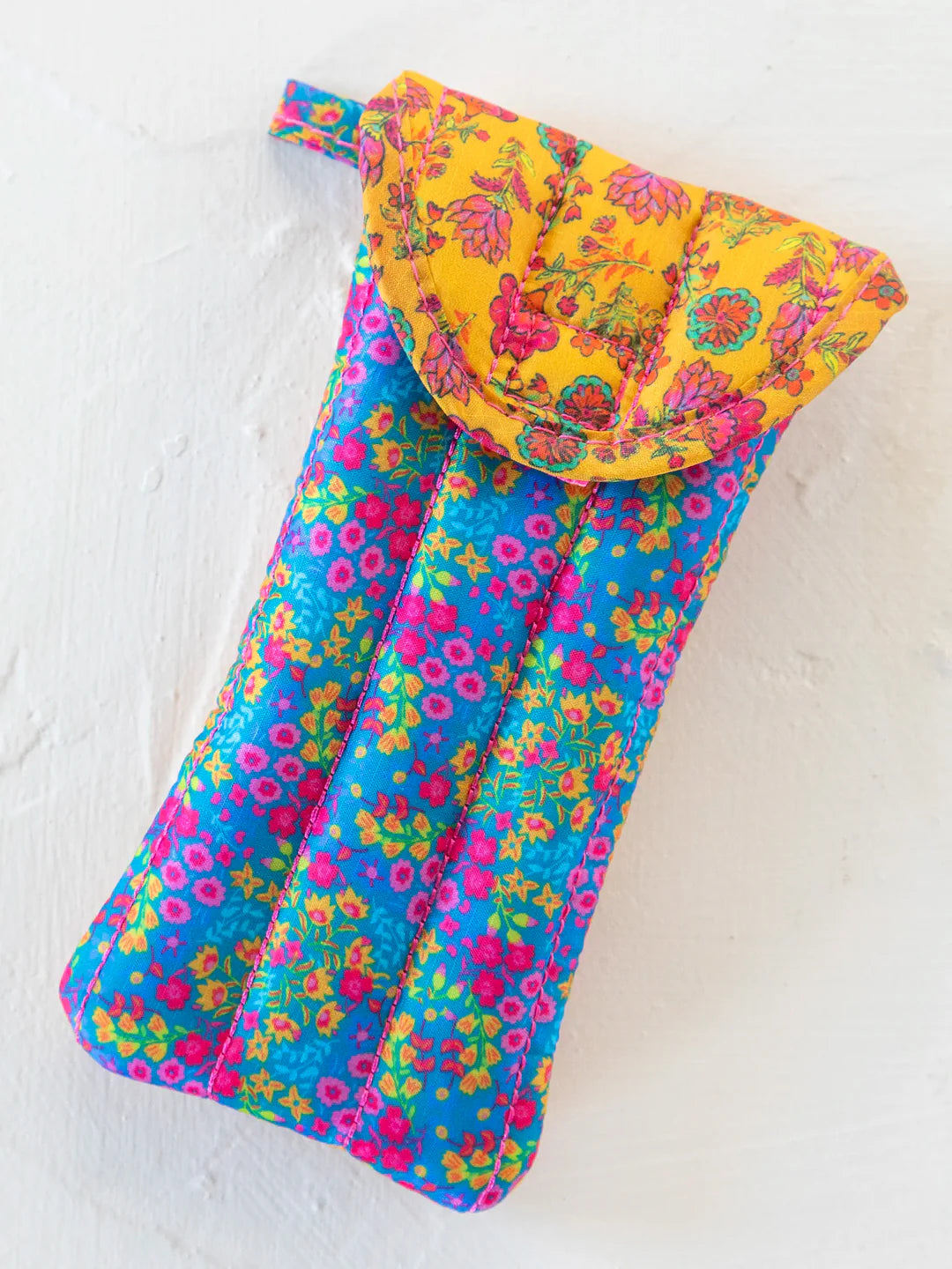 Natural Life Puffy Glasses Case-Neon Turquoise Floral