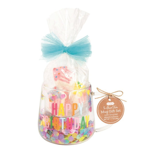 MUD PIE Happy Birthday Glass Mug & Marshmallow Set
