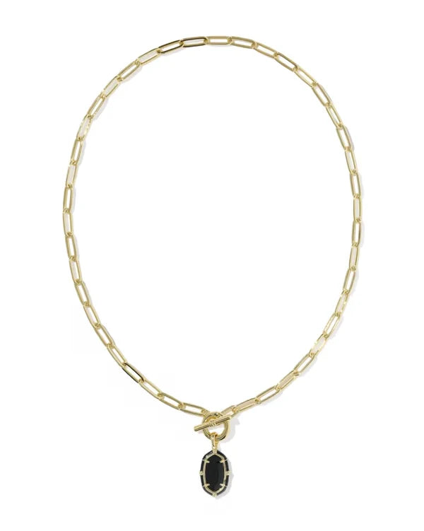 KENDRA SCOTT ELISA ENAMEL LINK AND CHAIN NECKLACE GOLD BLACK AGATE