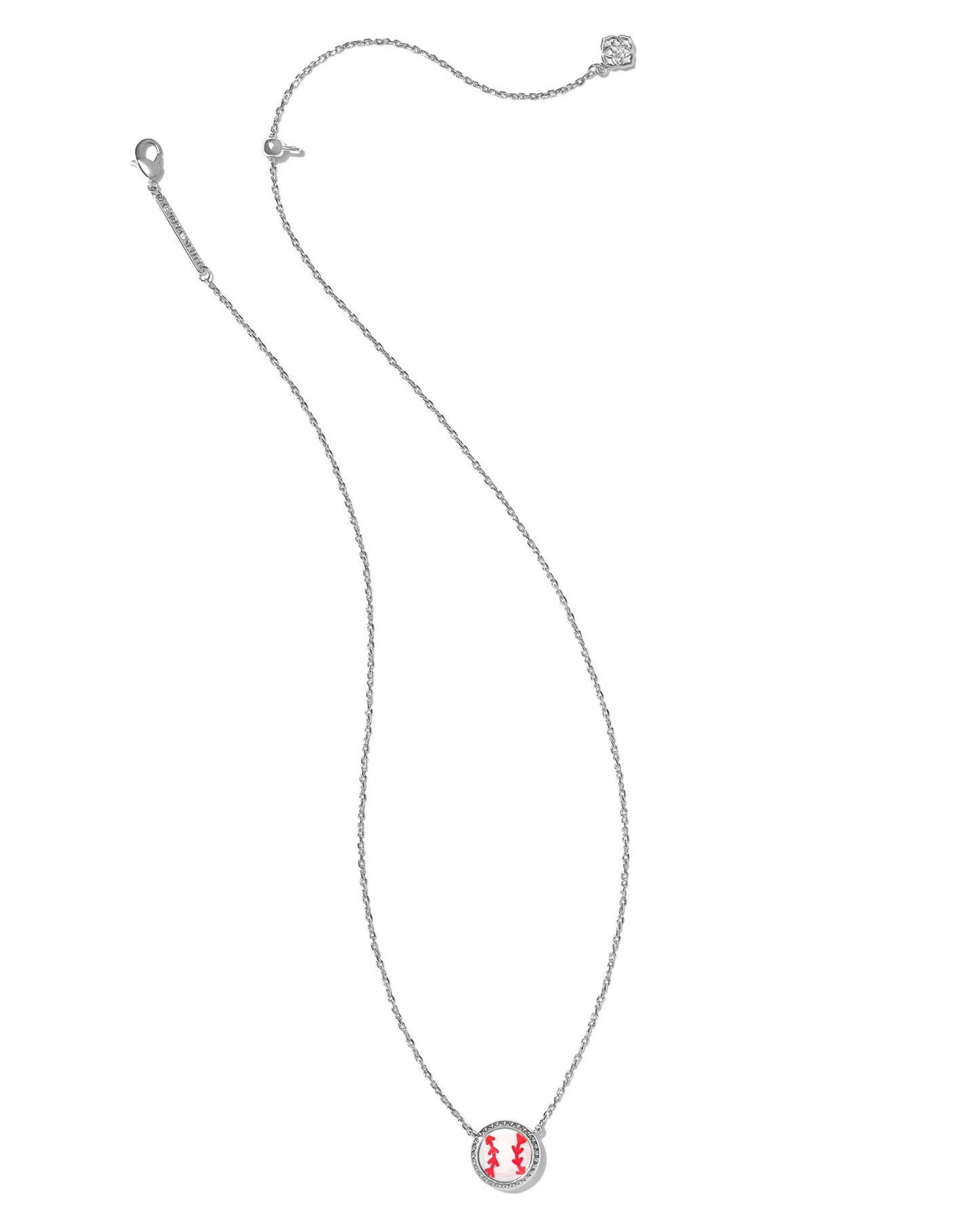 Kendra Scott Baseball Silver Short Pendant Necklace in Ivory Mother-of-