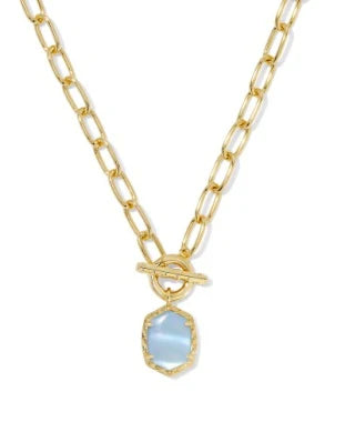 KENDRA SCOTT DAPHNE LINK AND CHAIN NECKLACE GOLD LIGHT BLUE MOTHER OF PEARL