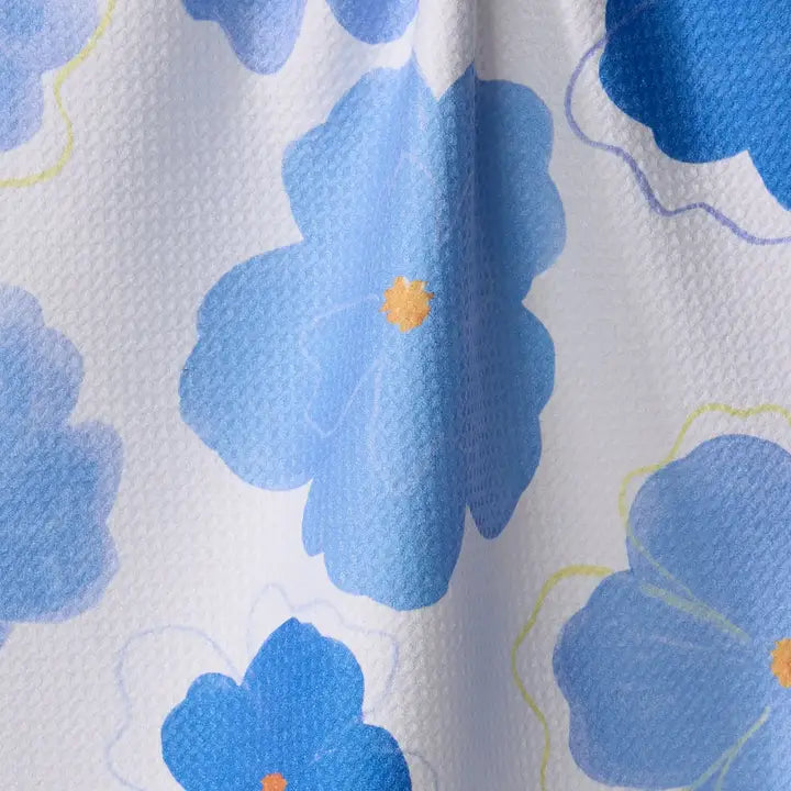 Geometry Blue Blossoms Tea Towel