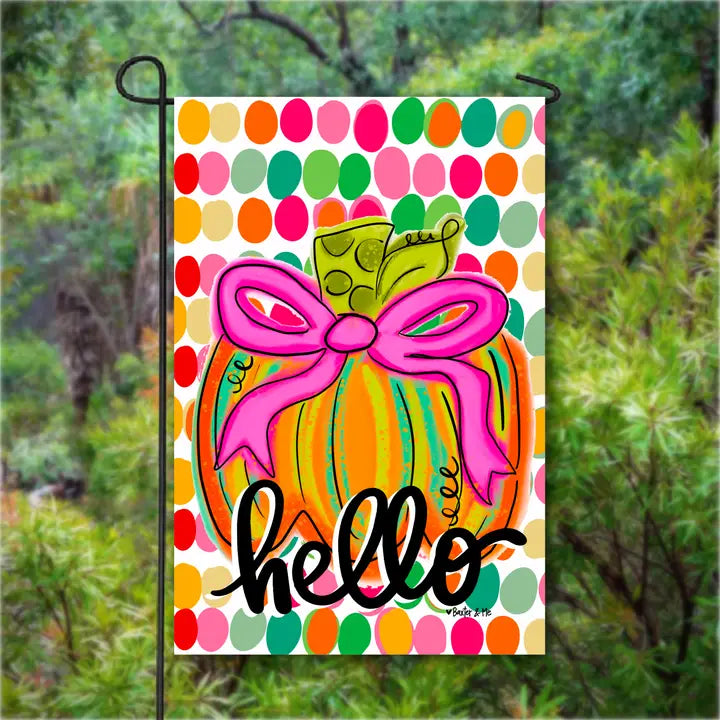 Baxter & Me Happy Dot Pink Ribbon Pumpkin Garden Flag