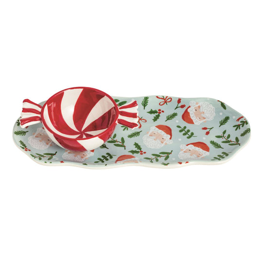 Mud Pie Santa & Peppermint Tray & Tidbit Set