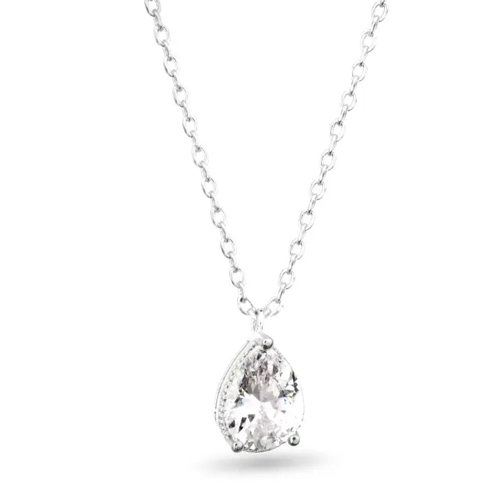 Amanda Blu Cz Pear Shaped Solitaire Necklace - Silver