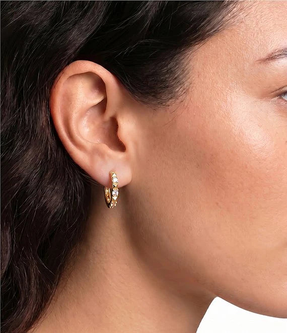 KENDRA SCOTT FATE HUGGIE EARRINGS GOLD WHITE CZ
