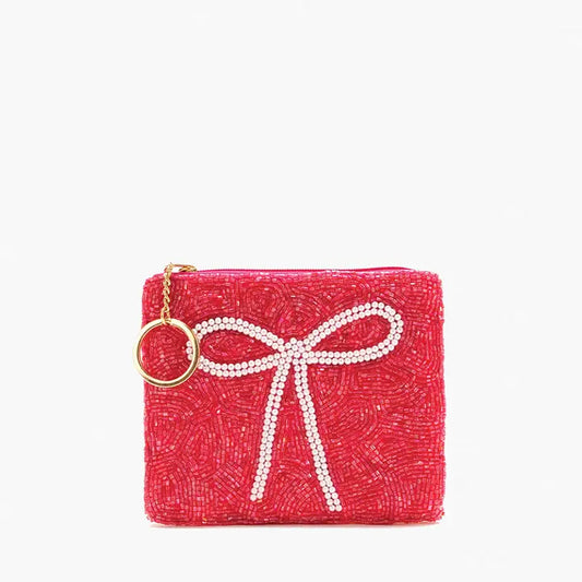 Jen & Co. Ricki Beaded Coin Pouch-Red Bows
