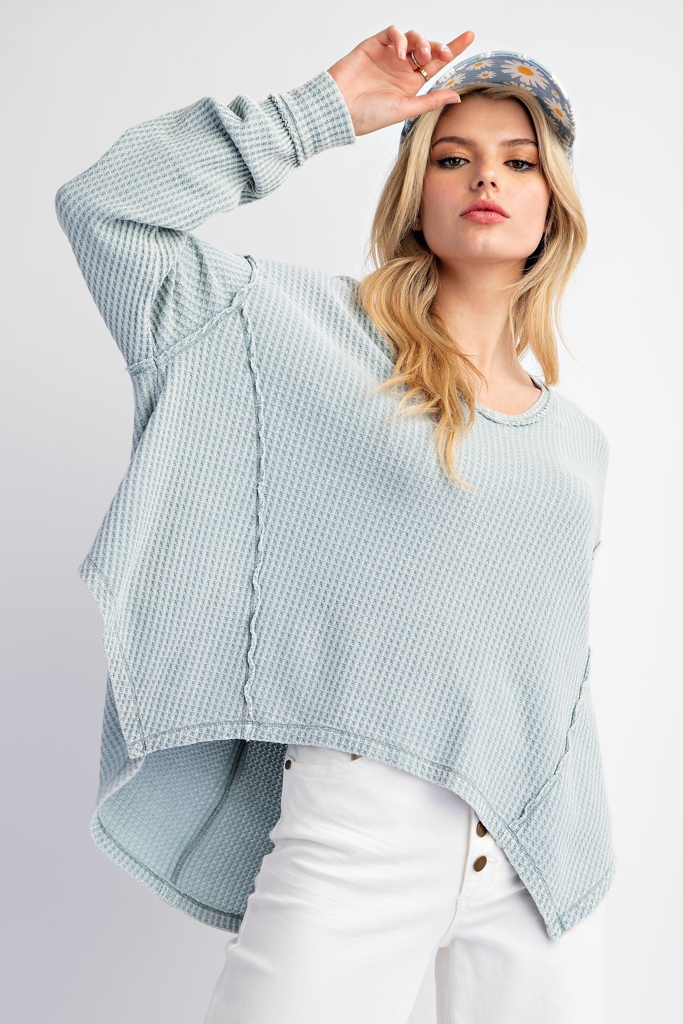 Easel Thermal Knit Washed Pullover Top