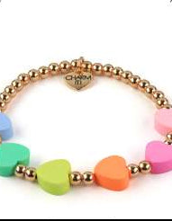 Charm It! Gold Multi Rubber Heart Stretch Bracelet