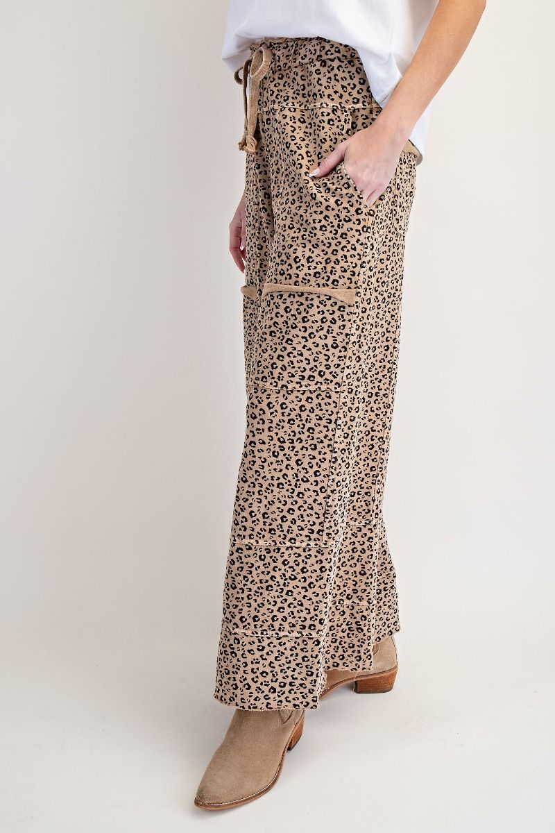EASEL ANIMAL PRINT MINERAL WASHED TERRY KNIT LOUNGE PANTS