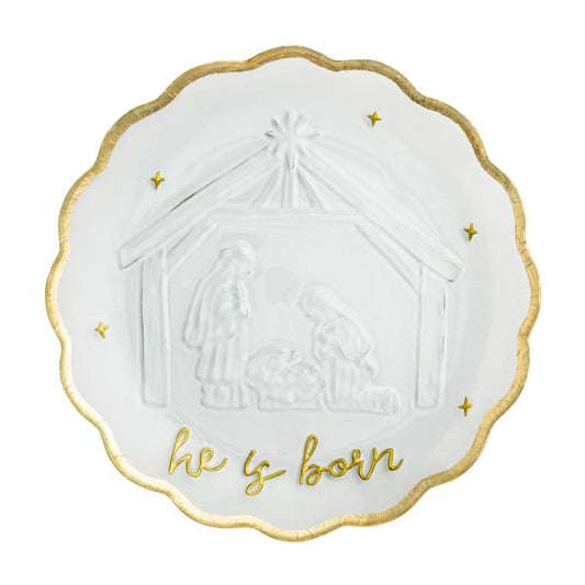 MUD PIE GOLD GLASS NATIVITY PLATTER