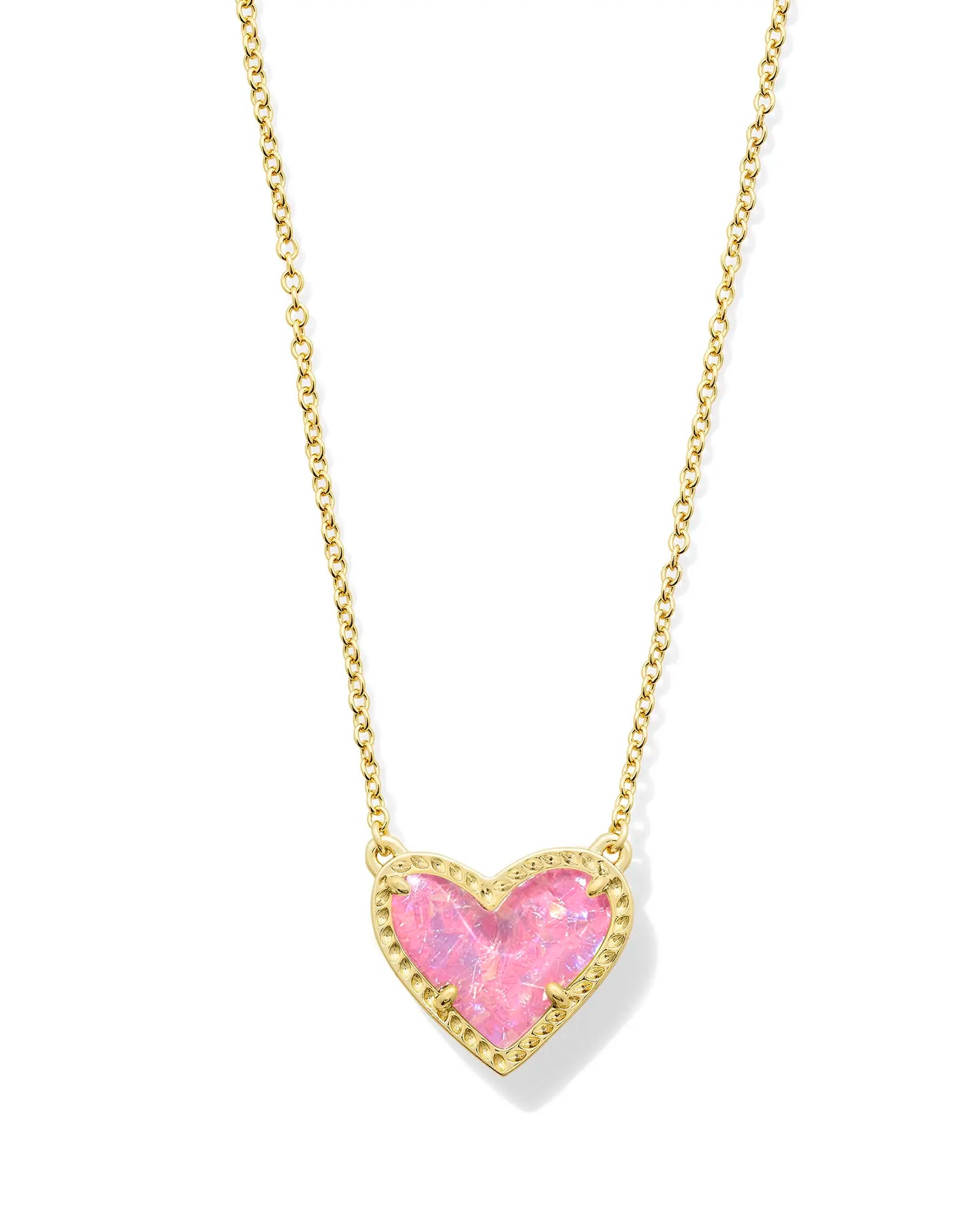 Kendra Scott Ari Heart Gold Pendant Necklace in Pink Iridescent