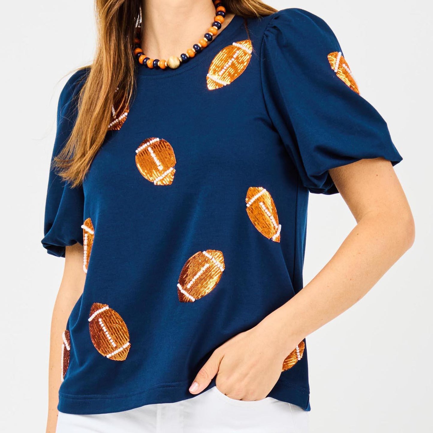 Mary Square  Top Tina Footballs Navy/Orange