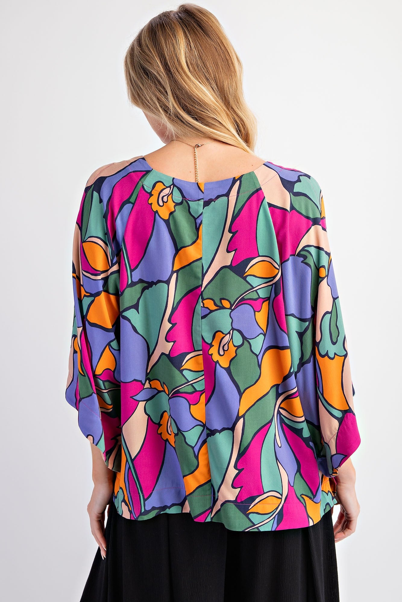 Easel Geo Printed Rayon Challis Woven Top