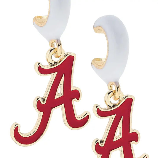 Canvas Style Alabama Crimson Tide Enamel Logo Huggie Hoop Earrings