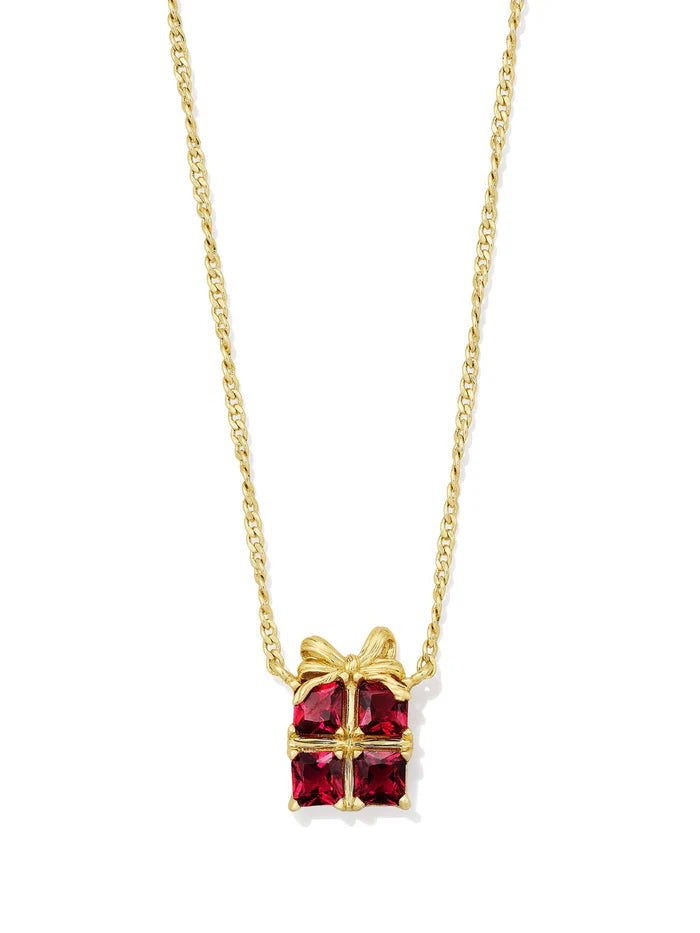 KENDRA SCOTT PRESENT SHORT PENDANT NECKLACE GOLD RED CRYSTAL