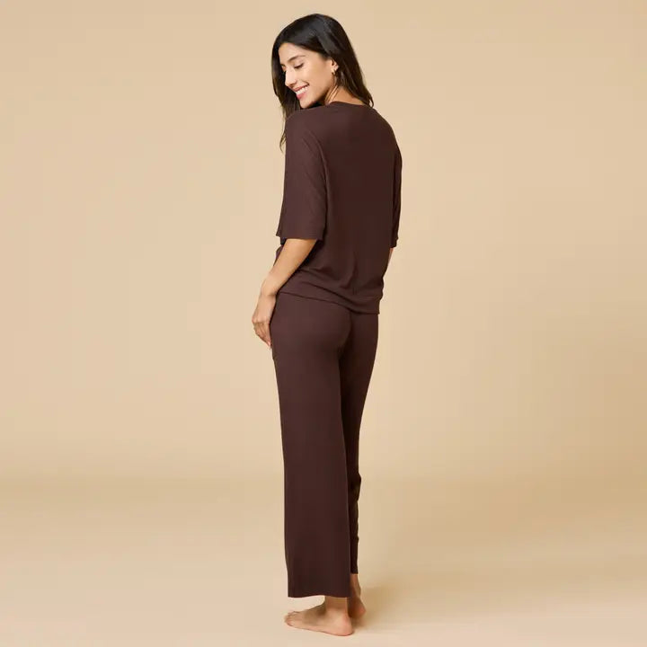 Softies Women's Buttery Soft V-Neck with Capri Lounge Set-Espresso