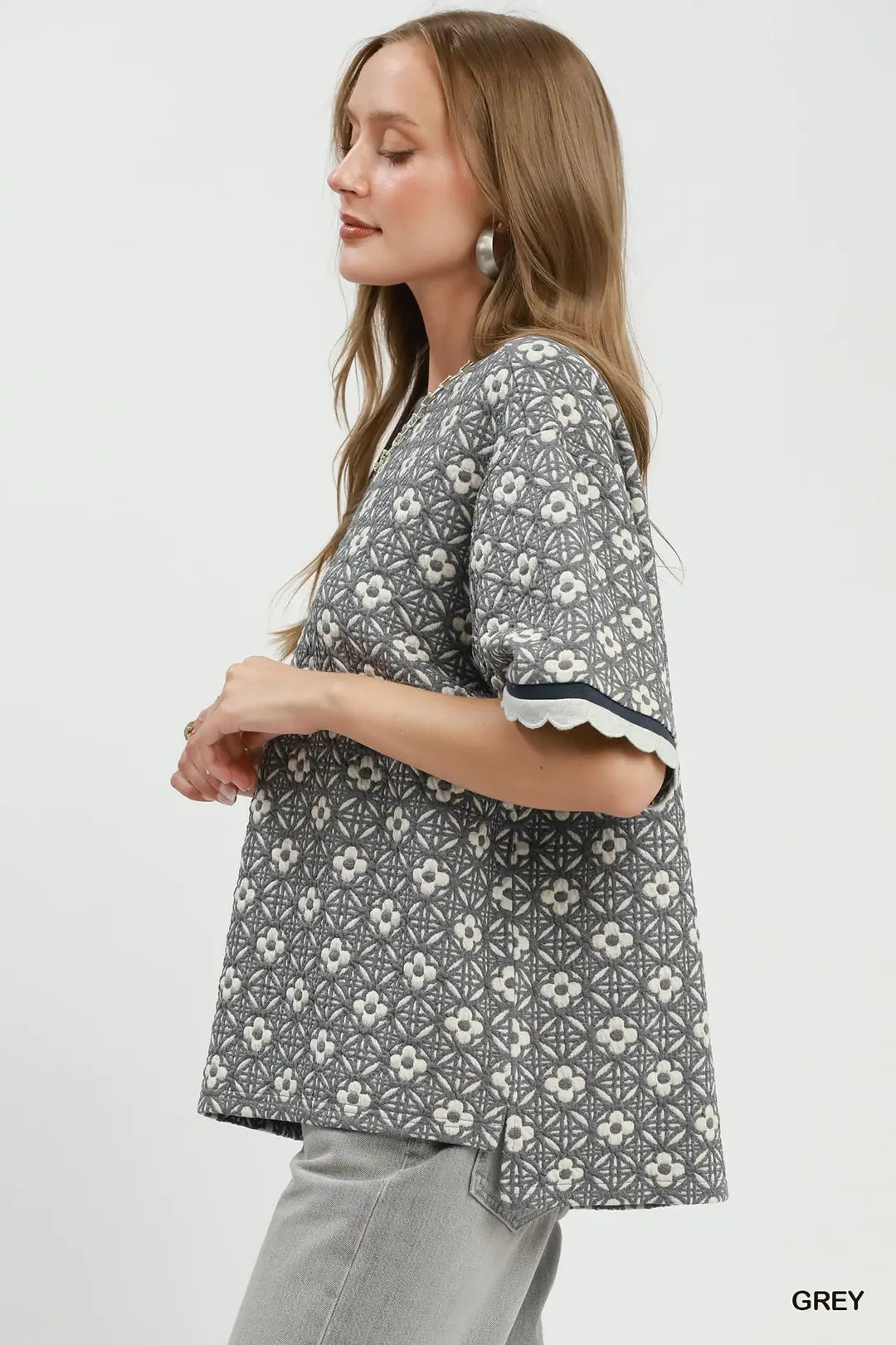 Umgee Jacquard Crew Neck Top