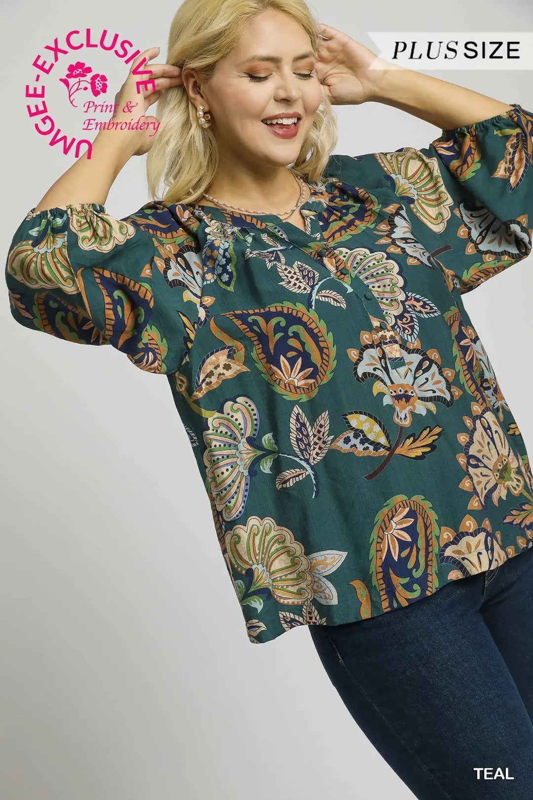 Umgee Boho Paisley Puff Sleeve Blouse