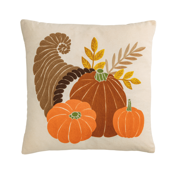 MUD PIE CORNUCOPIA EMBROIDERED PILLOW