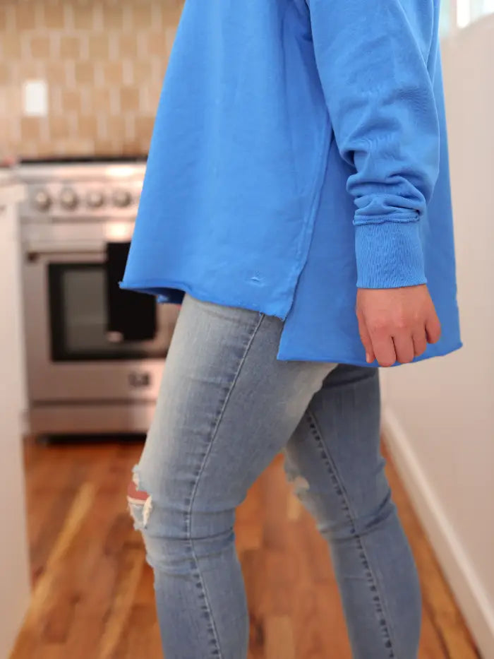 Jadelynn Brooke Oversized French Terry V-Neck Pullover - Cobalt Blue