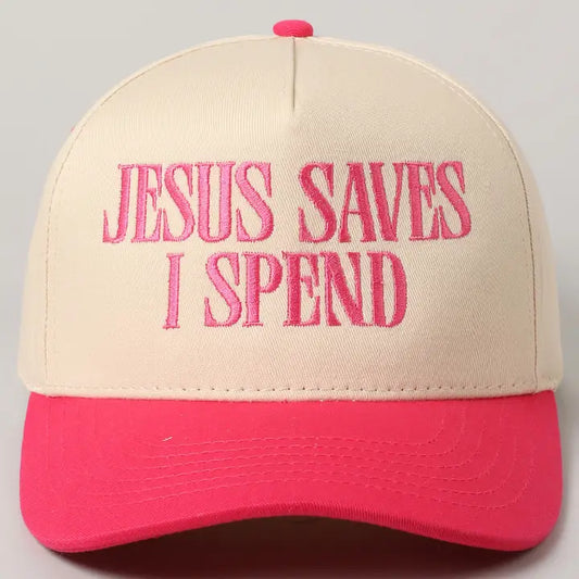 Jesus Saves I Spend Embroidery Trucker Hat-HOT PINK