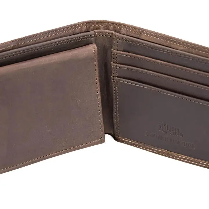 Zep-Pro Buck Men's Bifold Woven Patch Leather Wallet.