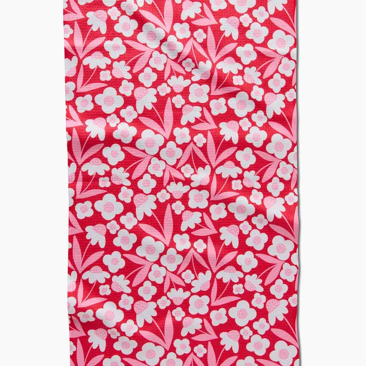 Geometry Pink Blooms Tea Towel