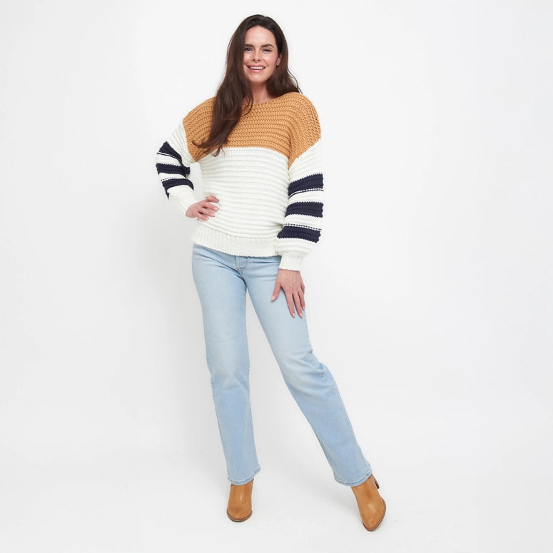 Elsie & Zoey Kennedy Color Block Chunky Drop Shoulder Sweater