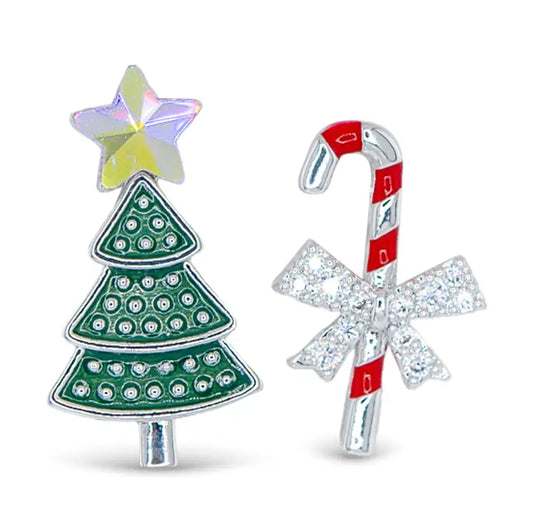 Amanda Blu Silver Cz & Enamel Tree/Candy Cane Earrings