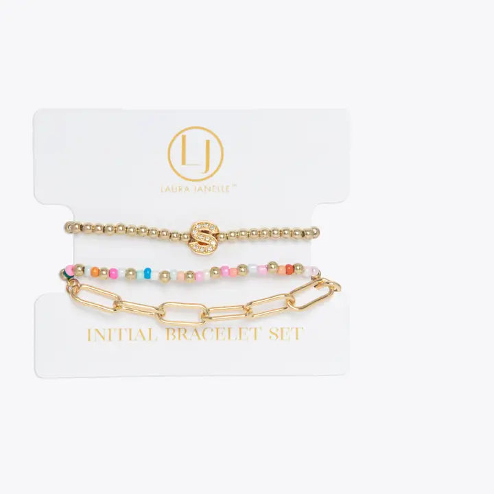 Laura Janelle Gold 3 Piece Initial Bracelet