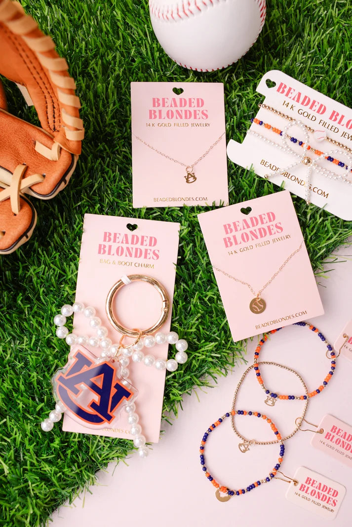 Beaded Blondes Auburn Logo Charm Necklace