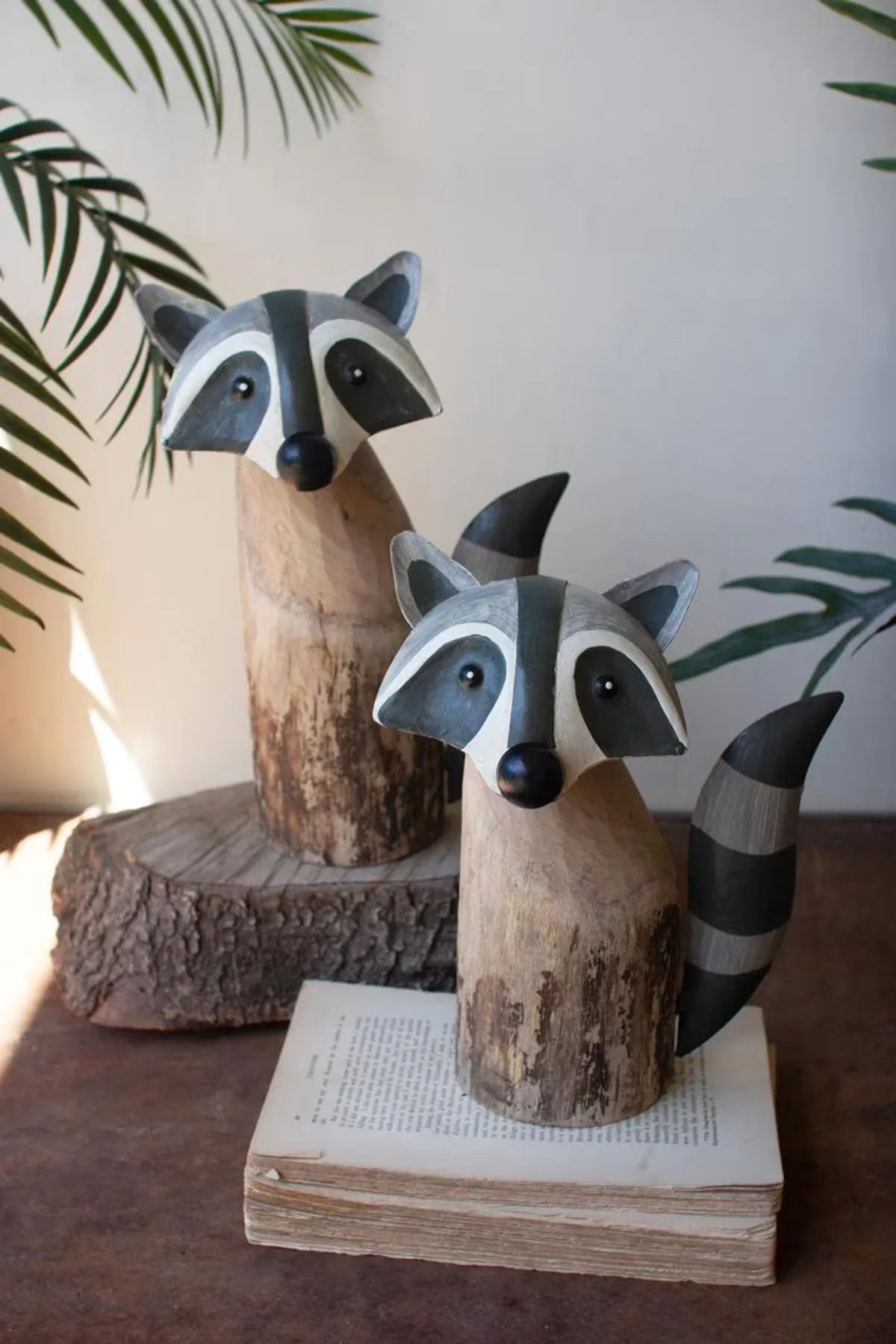 Kalalou Recycled Wood and Iron Raccoons
