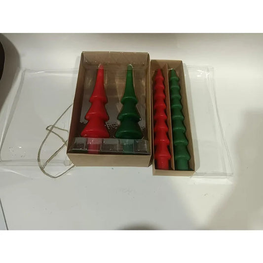 ONE HUNDRED 80 DEGREES Tree Taper Candle, Red/Green Boxed St/2
